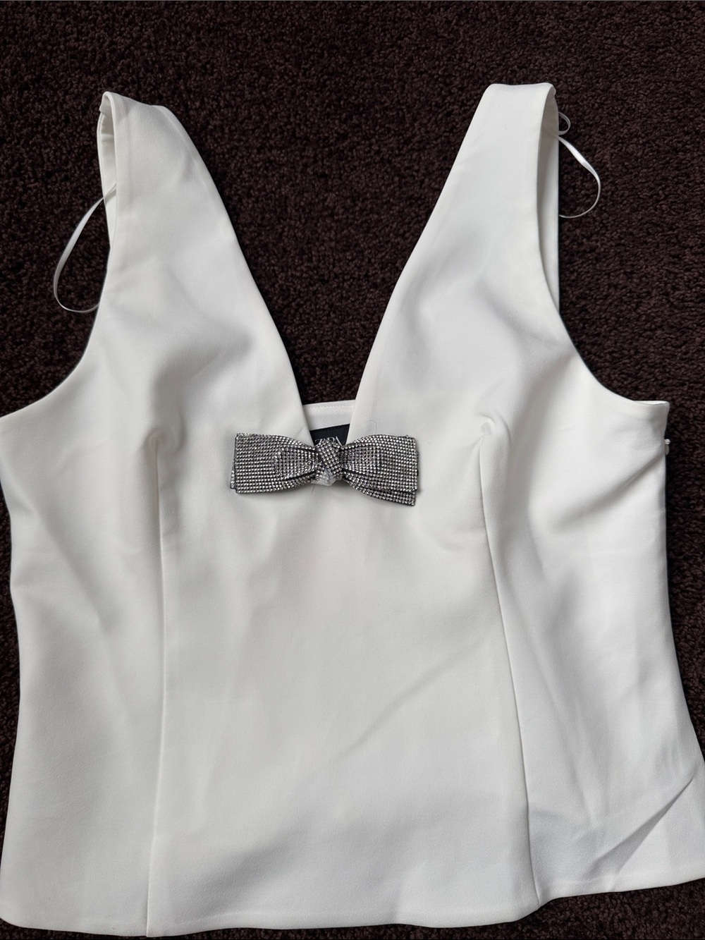 Zara Crop Top Sleeveless V-Neck Bow